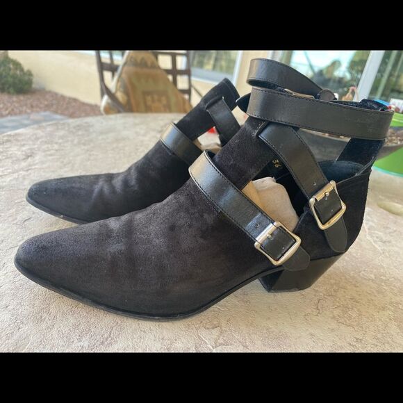 Saint Laurent‎ Black Suede Booties Low Heel 36.5 - Picture 10 of 14